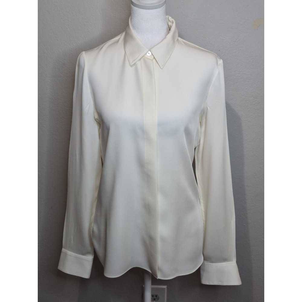 Theory Button Front Shirt Small Classic Career Office Top Chiffon Read Flaws